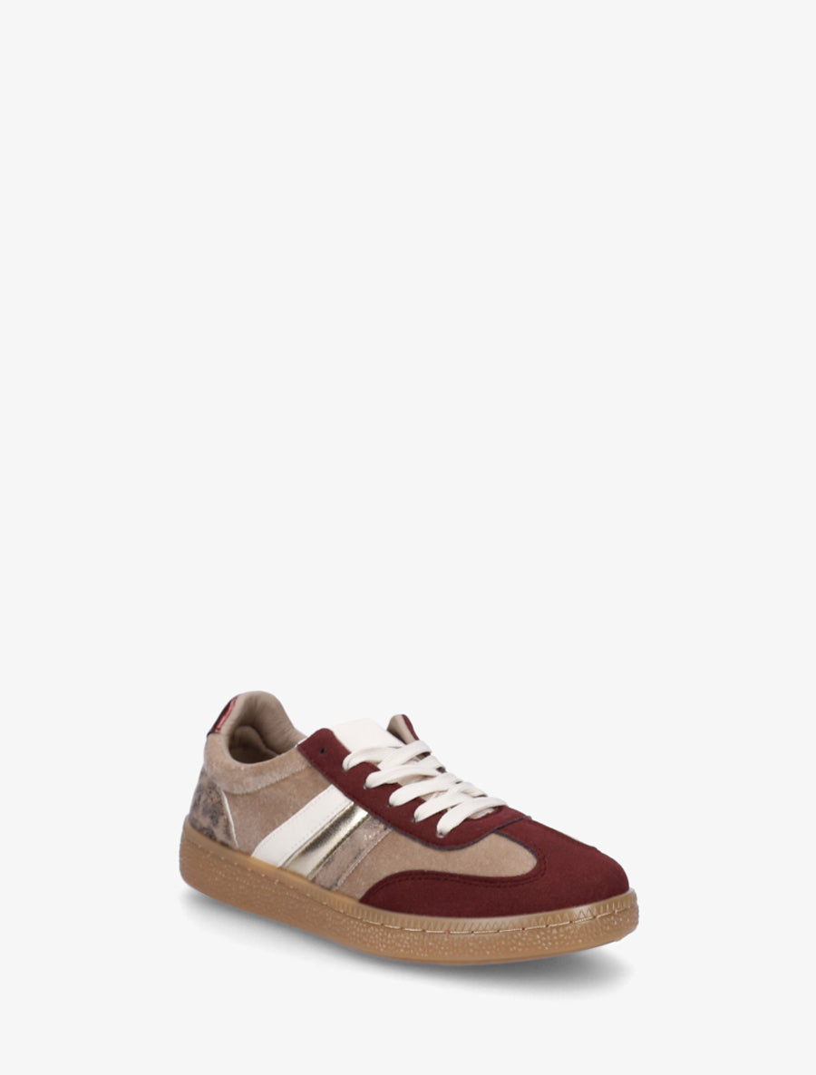 Sneakers à empiècement velours et semelle texturée - Bordeaux - 2
