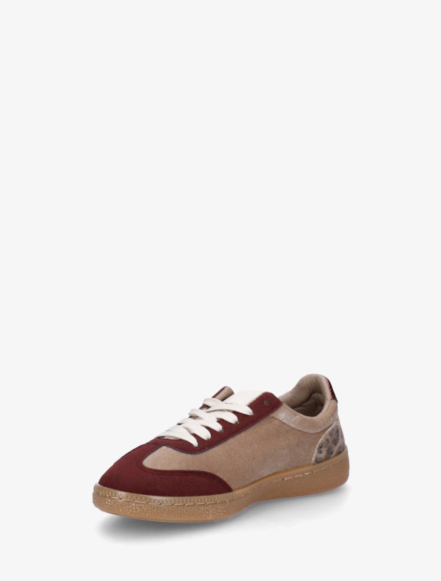 Sneakers à empiècement velours et semelle texturée - Bordeaux - 3
