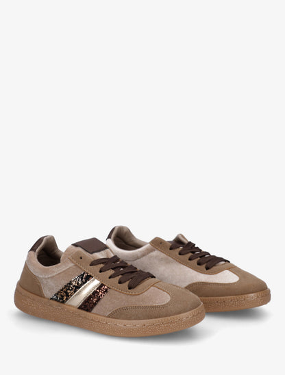 Sneakers à empiècement velours et semelle texturée - Taupe - 4