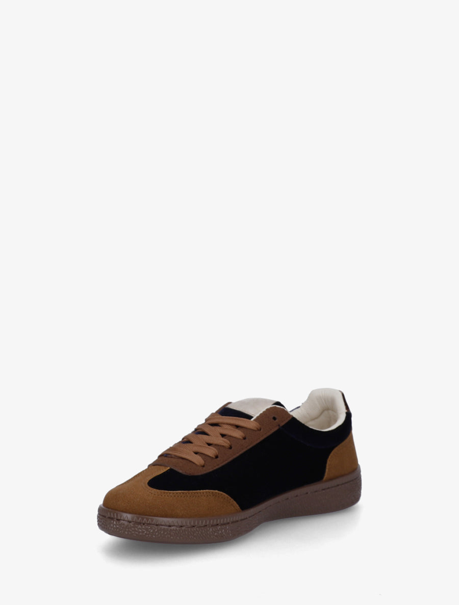 Sneakers à empiècement velours et semelle texturée - Marine - 3