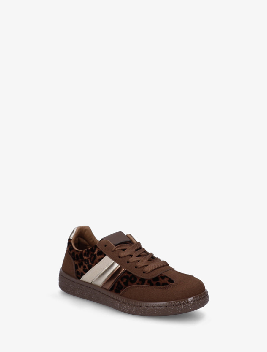 Sneakers à empiècement velours et semelle texturée - Marron foncé - 2