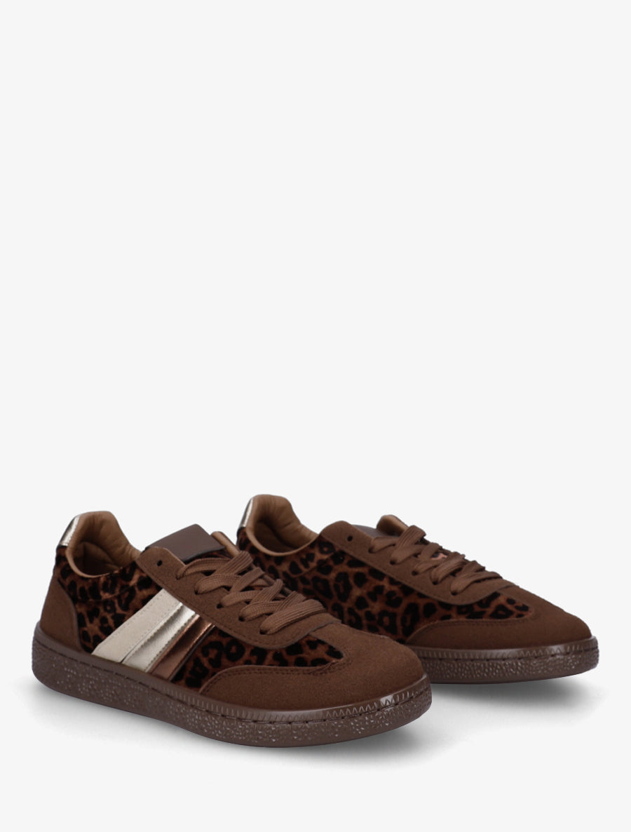 Sneakers à empiècement velours et semelle texturée - Marron foncé - 4