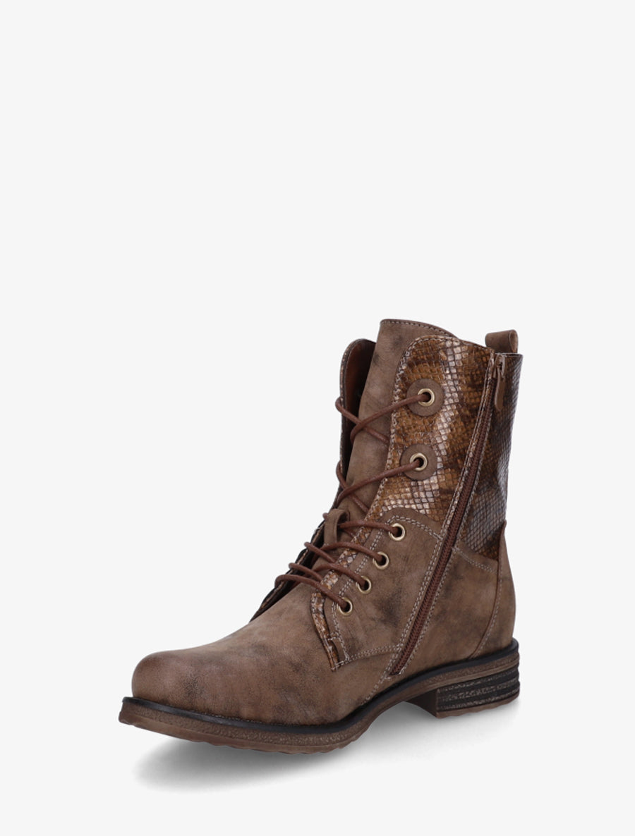 Bottines lacées à cheville effet python irisé - Marron - 3
