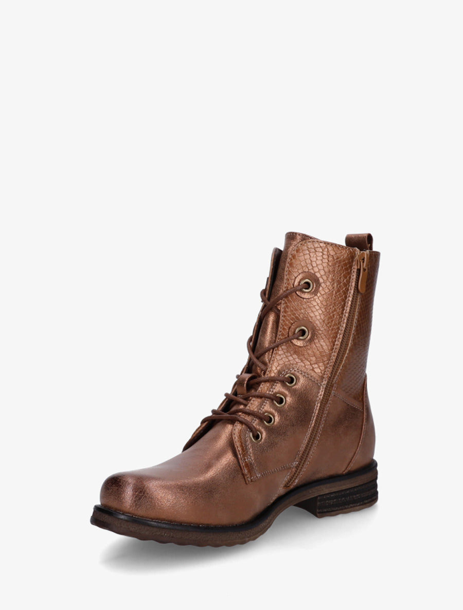 Bottines lacées à cheville effet python irisé - Camel - 3