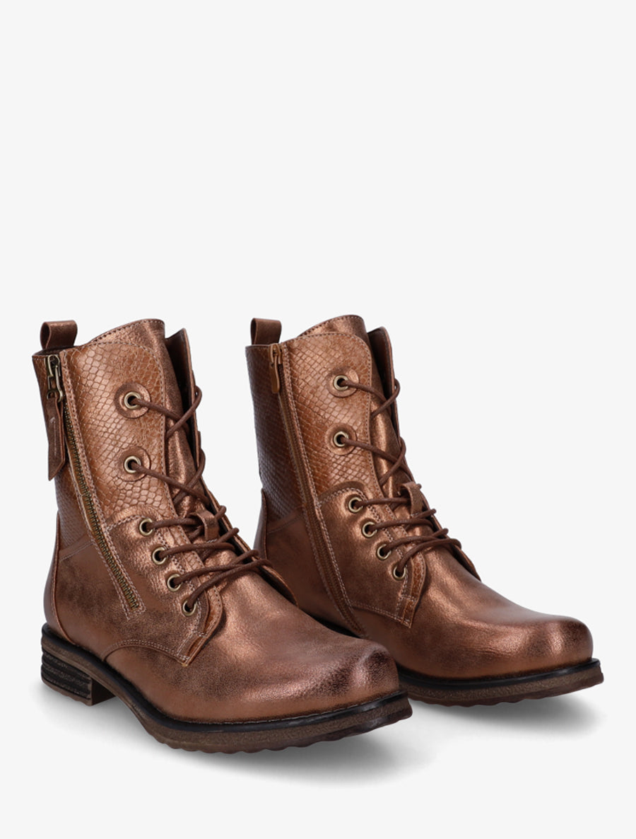 Bottines lacées à cheville effet python irisé - Camel - 4