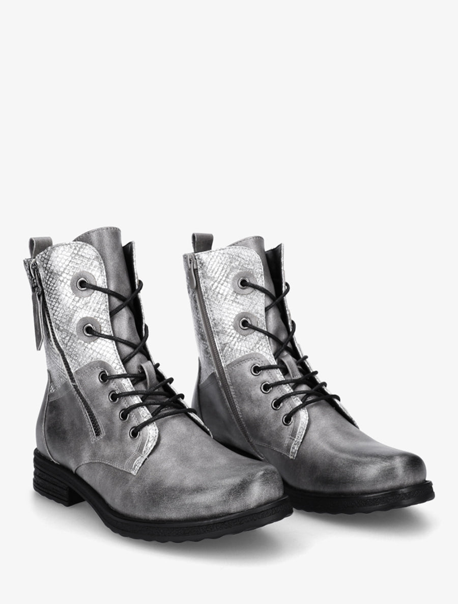 Bottines lacées à cheville effet python irisé - Gris - 4
