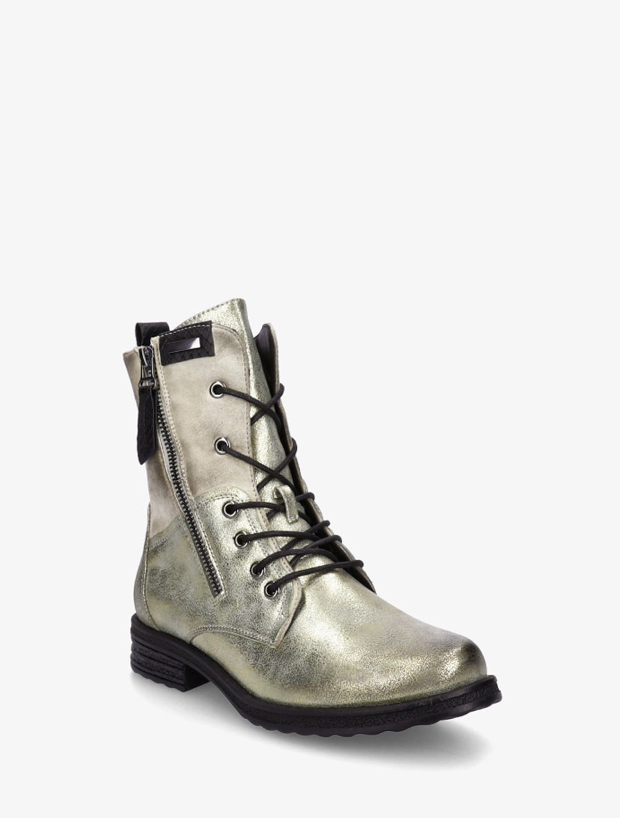 Bottines lacées à zip et empiècement python - Or - 2