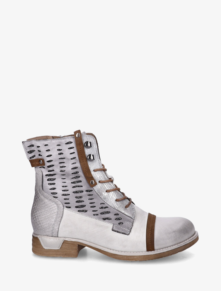 Bottines lacées à perforations irisées et python - Gris - 1
