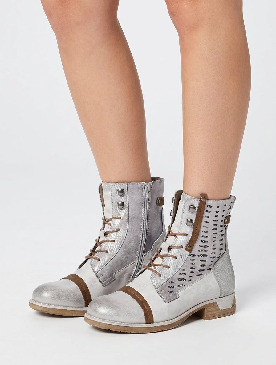 Stivaletti stringati con perforazioni iridescenti e pitone - Grigio