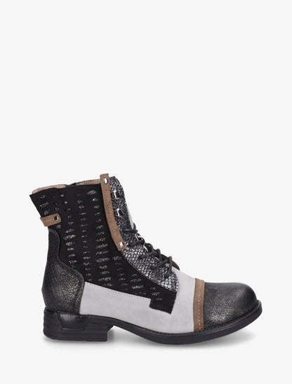 Bottines lacées irisées à perforations - Noir - 1