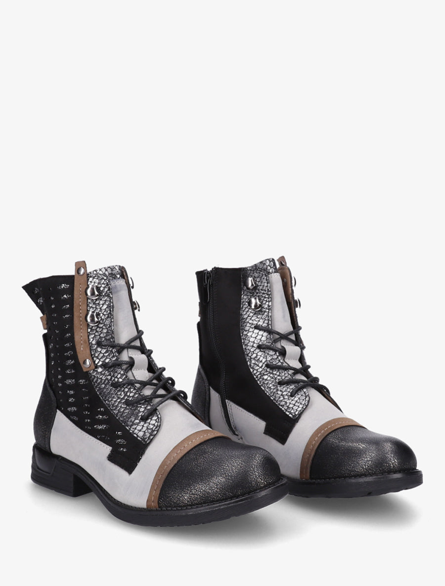 Bottines lacées irisées à perforations - Noir - 4