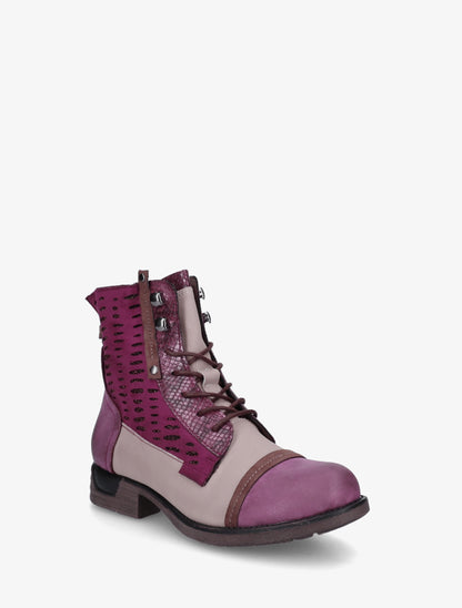 Bottines lacées irisées à perforations - Lie de vin - 2
