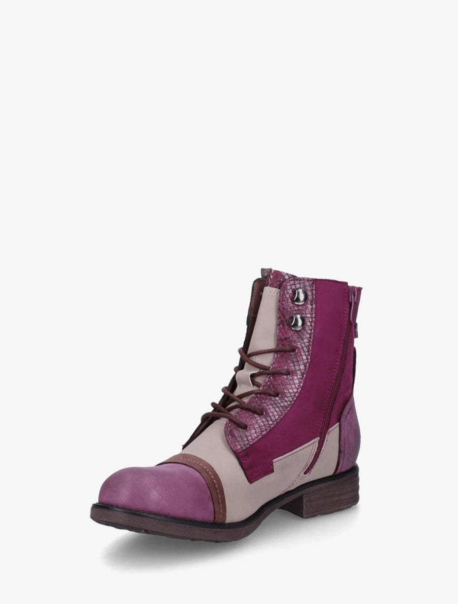 Bottines lacées irisées à perforations - Lie de vin - 3