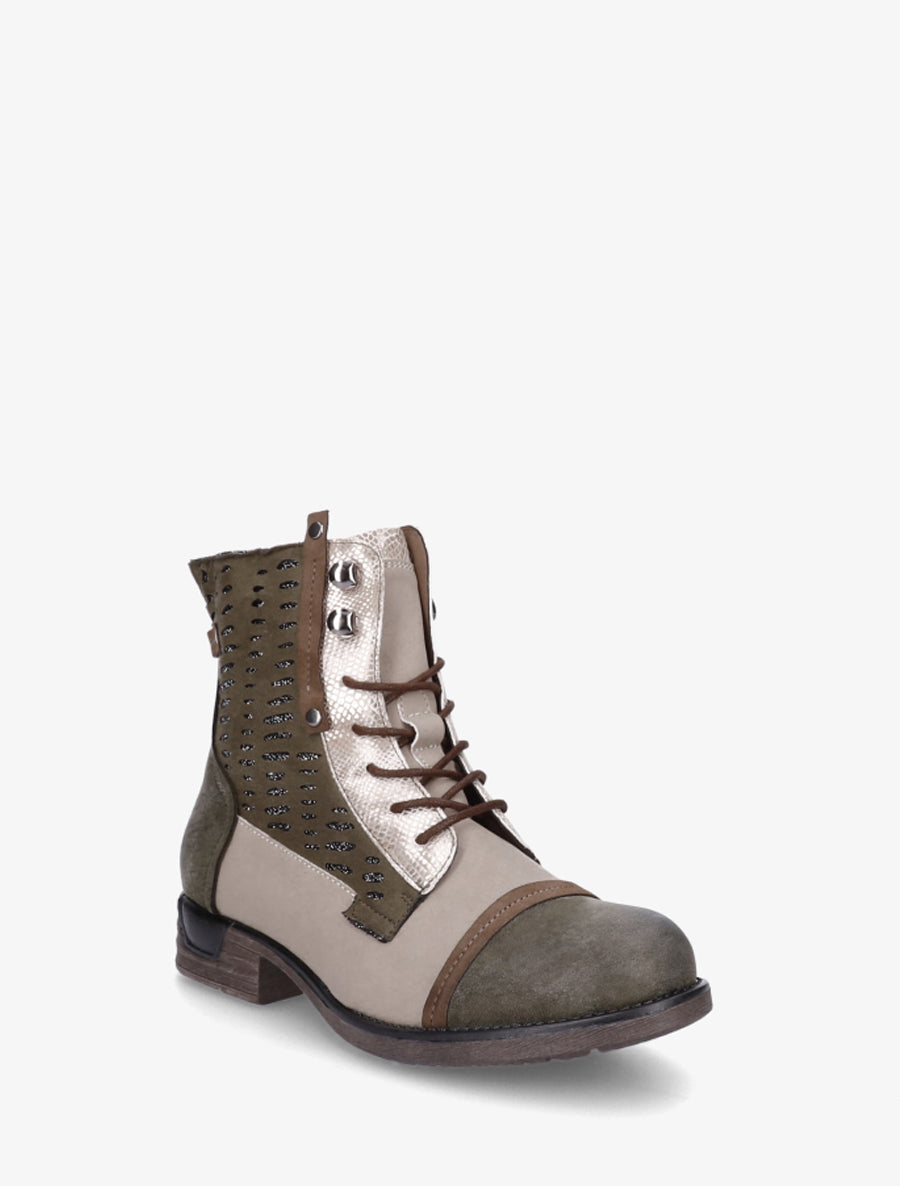Bottines lacées irisées à perforations - Kaki - 2