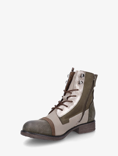 Bottines lacées irisées à perforations - Kaki - 3