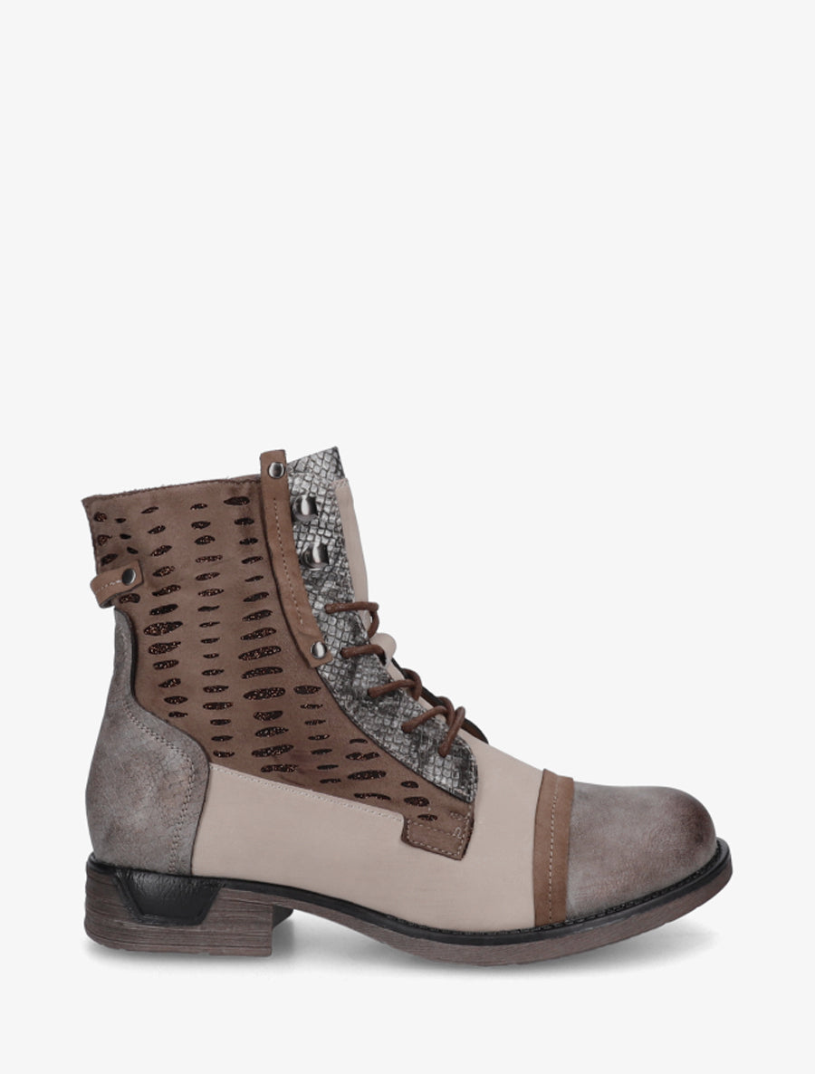 Bottines lacées irisées à perforations - Taupe - 1