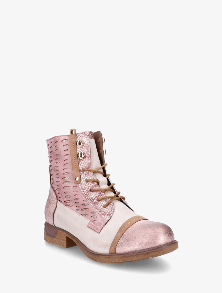 Bottines lacées irisées à perforations - Rose - 2