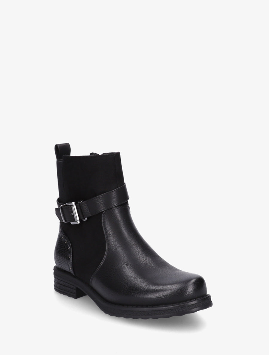 Bottines à sangle décorative et empiècement python - Noir - 2