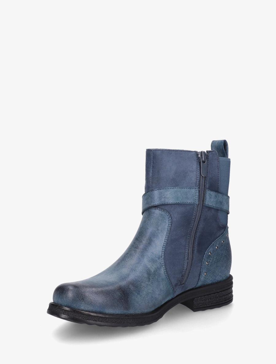 Bottines à sangle décorative et empiècement python - Bleu - 3