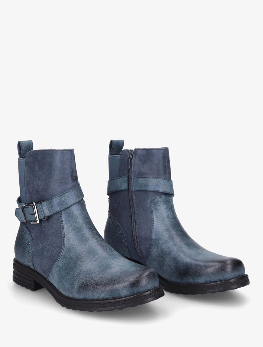 Bottines à sangle décorative et empiècement python - Bleu - 4