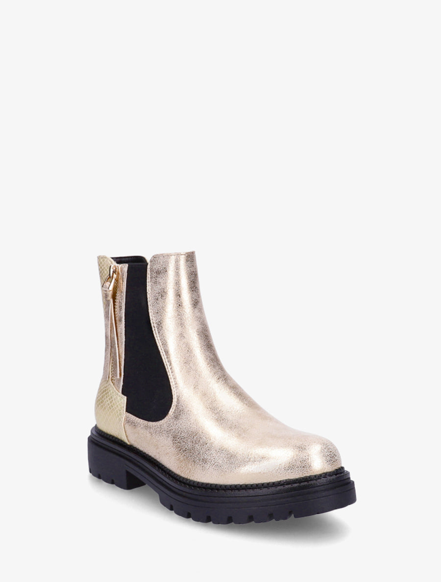 Bottines élastiquées à zip décoratif - Or - 2