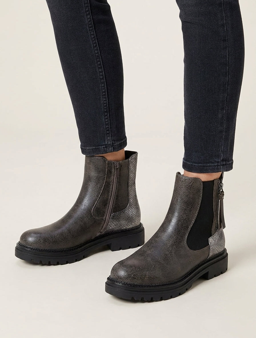 Stivaletti elasticizzati con zip decorativa - Grigio scuro