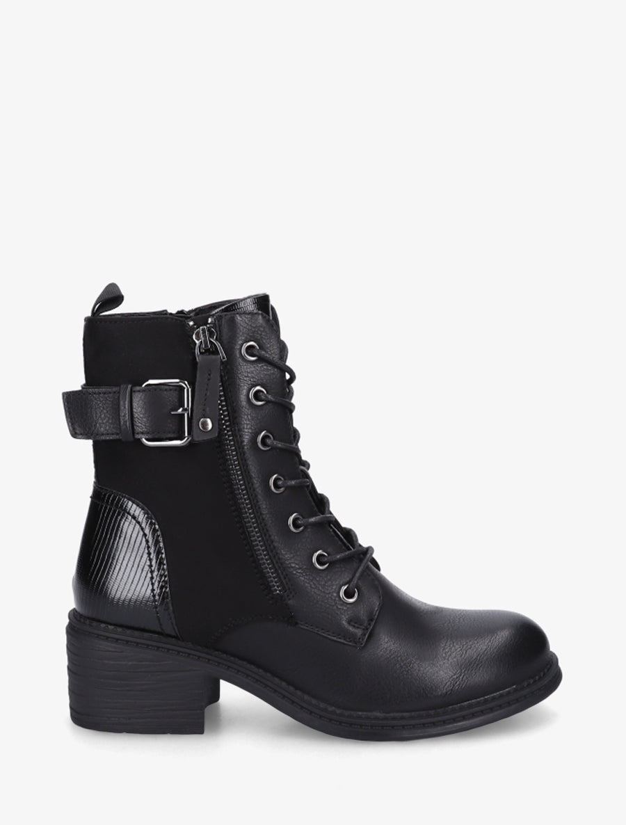 Bottines lacées à boucle et contrefort python - Noir - 1
