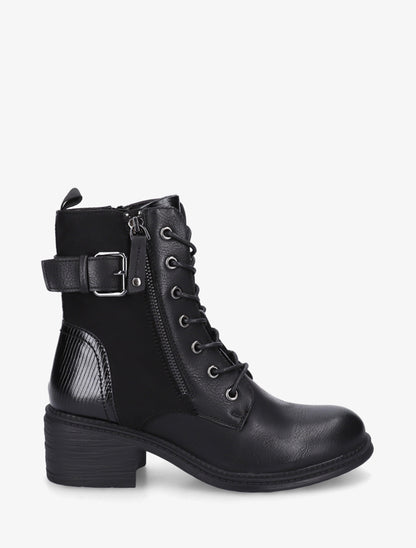 Bottines lacées à boucle et contrefort python - Noir - 1