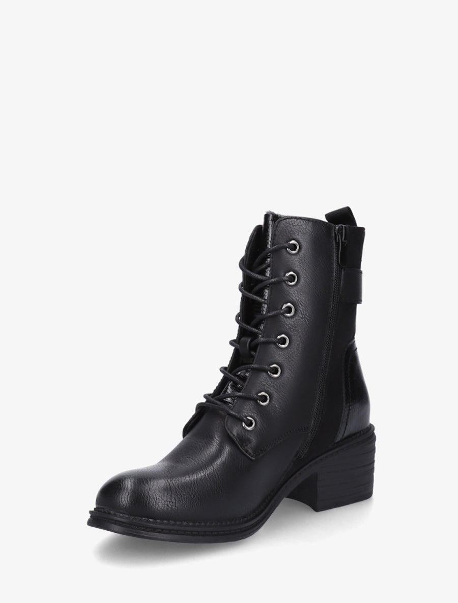 Bottines lacées à boucle et contrefort python - Noir - 3