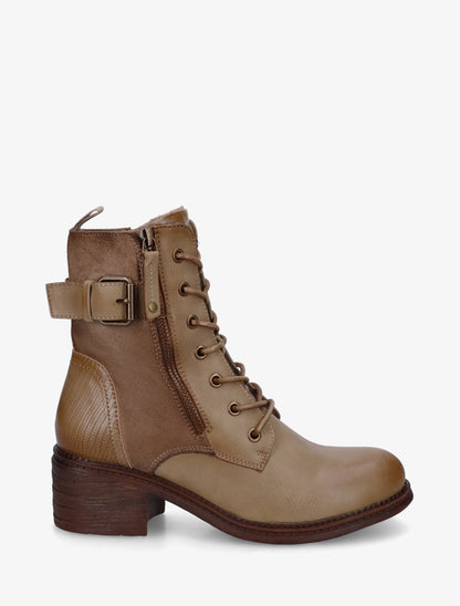 Bottines lacées à boucle et contrefort python - Taupe - 1