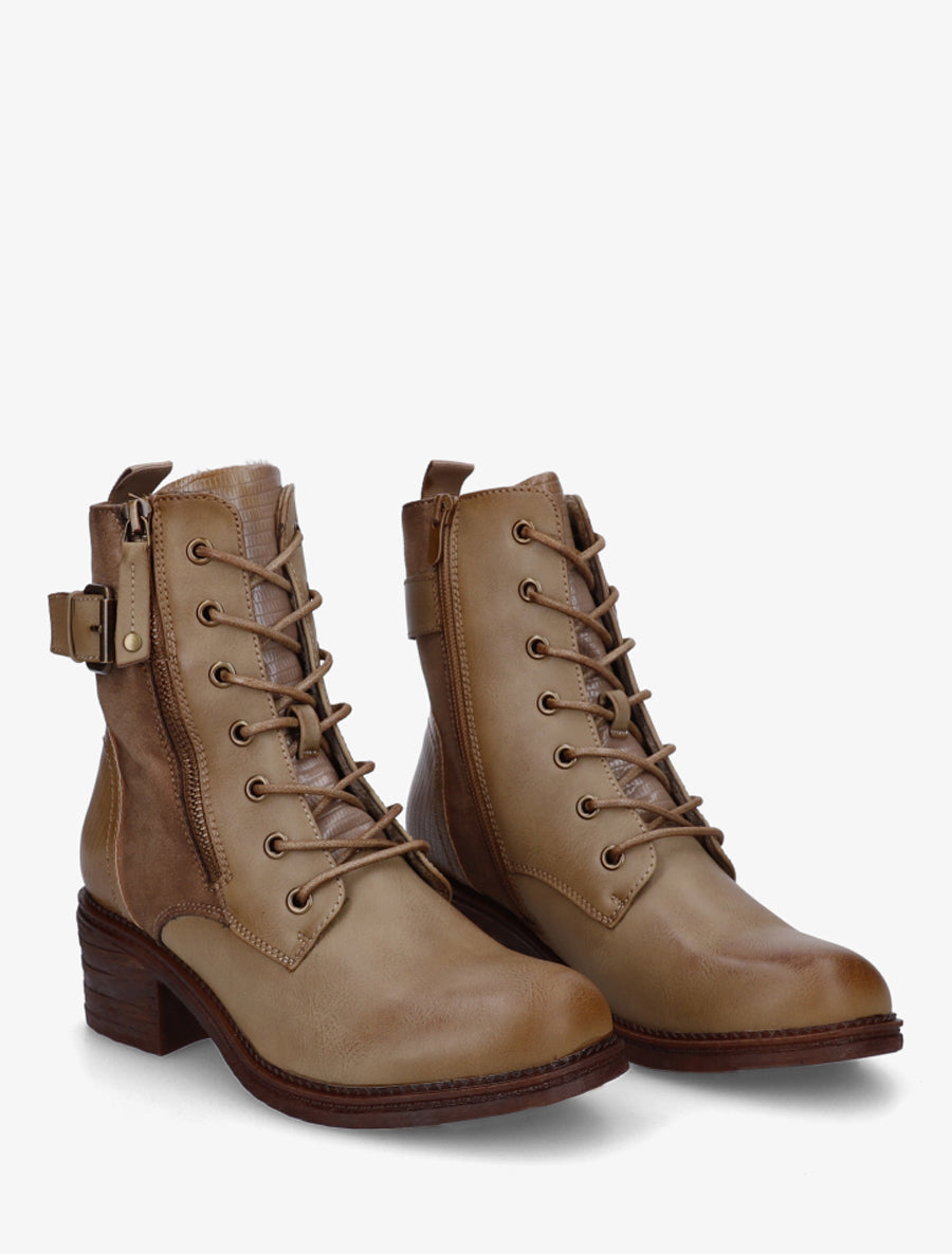 Bottines lacées à boucle et contrefort python - Taupe - 4