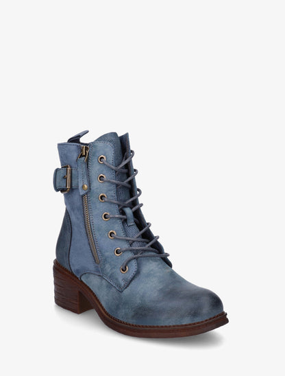 Bottines lacées à boucle et contrefort python - Bleu - 2