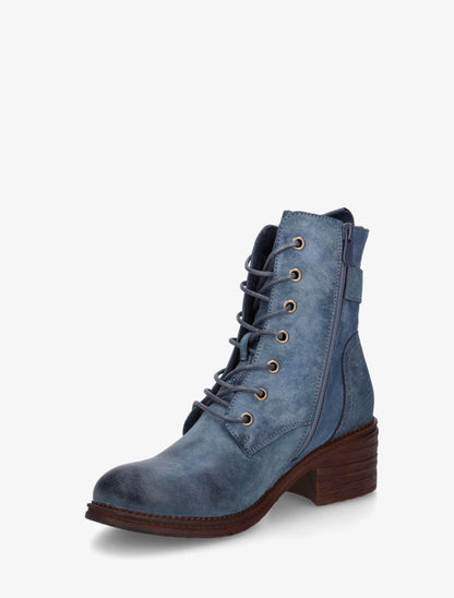 Bottines lacées à boucle et contrefort python - Bleu - 3