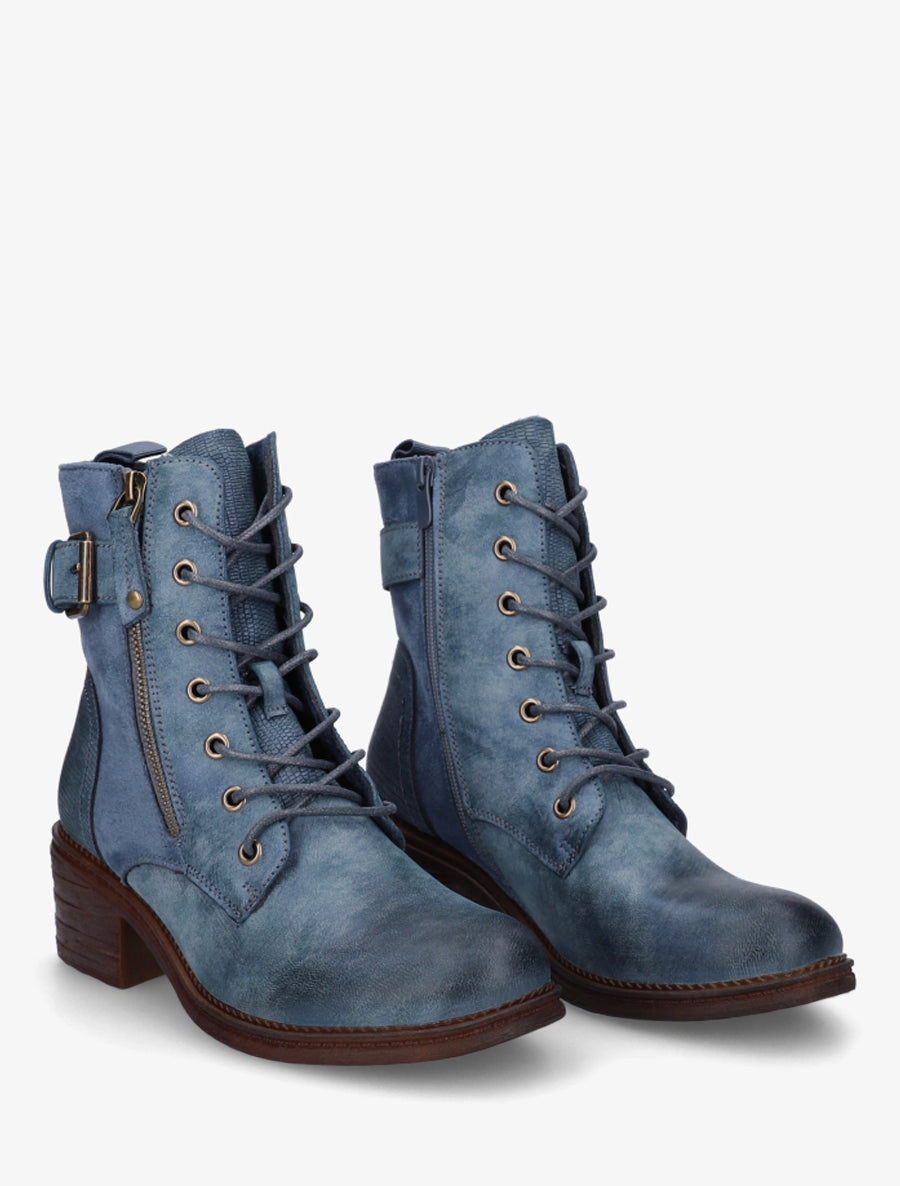 Bottines lacées à boucle et contrefort python - Bleu - 4