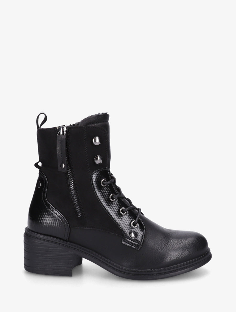 Bottines lacées à zip décoratif - Noir - 1