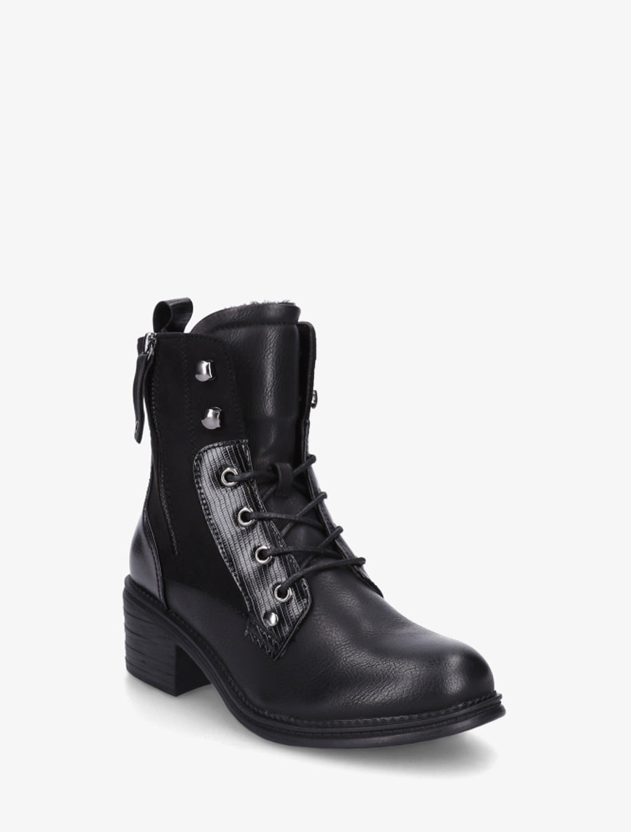Bottines lacées à zip décoratif - Noir - 2