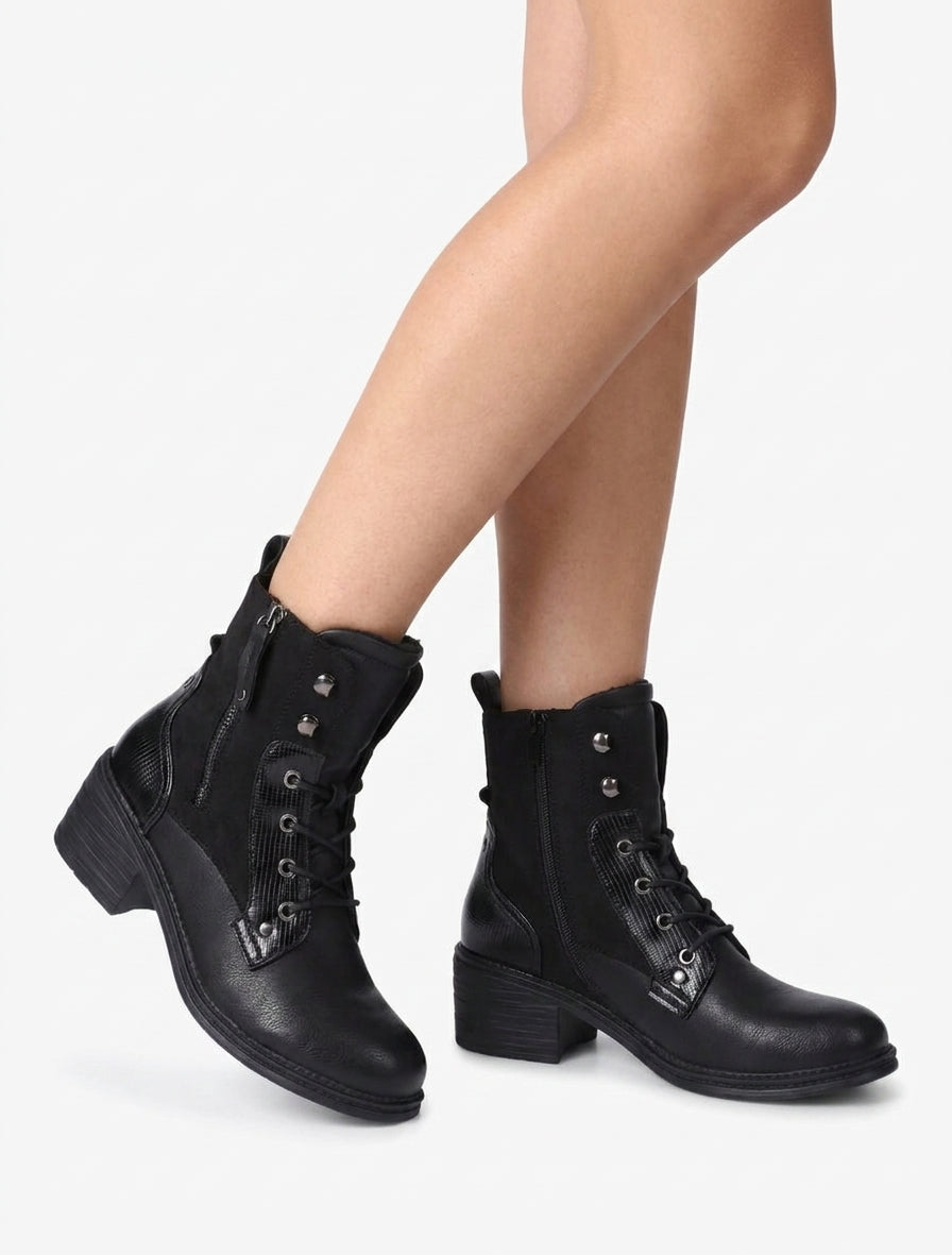 Stivaletti stringati con zip decorativa - Nero