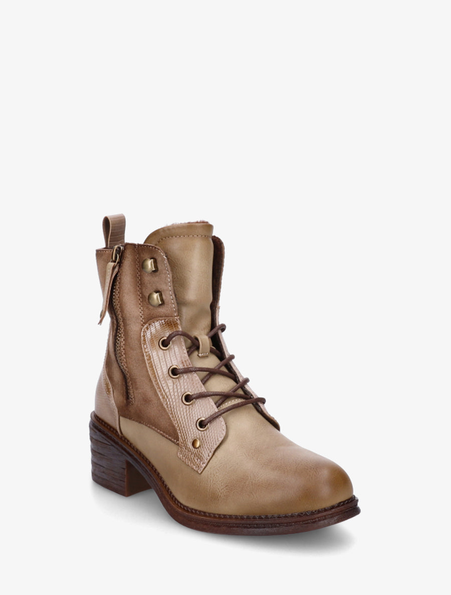 Bottines lacées à zip décoratif - Taupe - 2