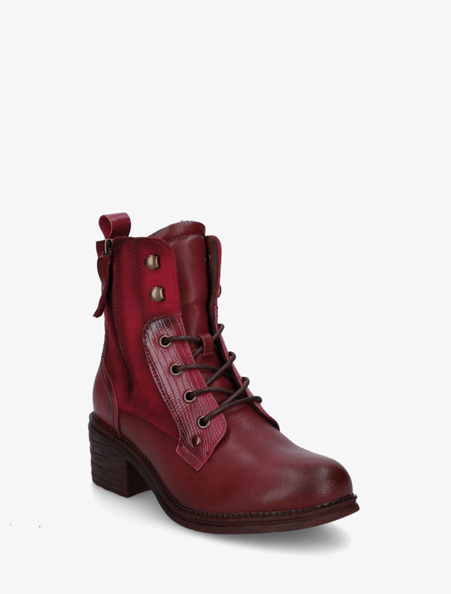 Bottines lacées à zip décoratif - Rouge - 2