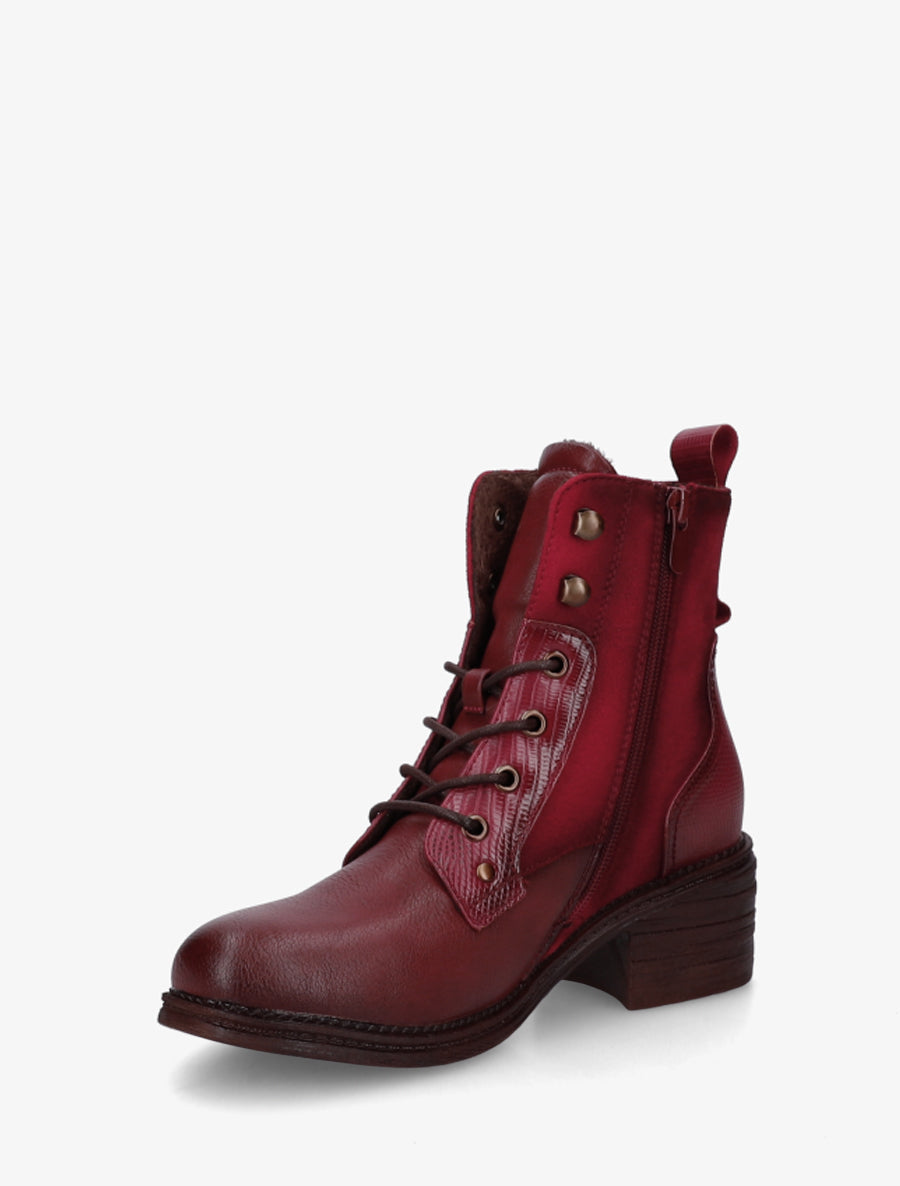 Bottines lacées à zip décoratif - Rouge - 3