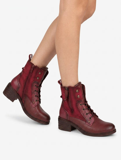 Stivaletti stringati con zip decorativa - Rosso
