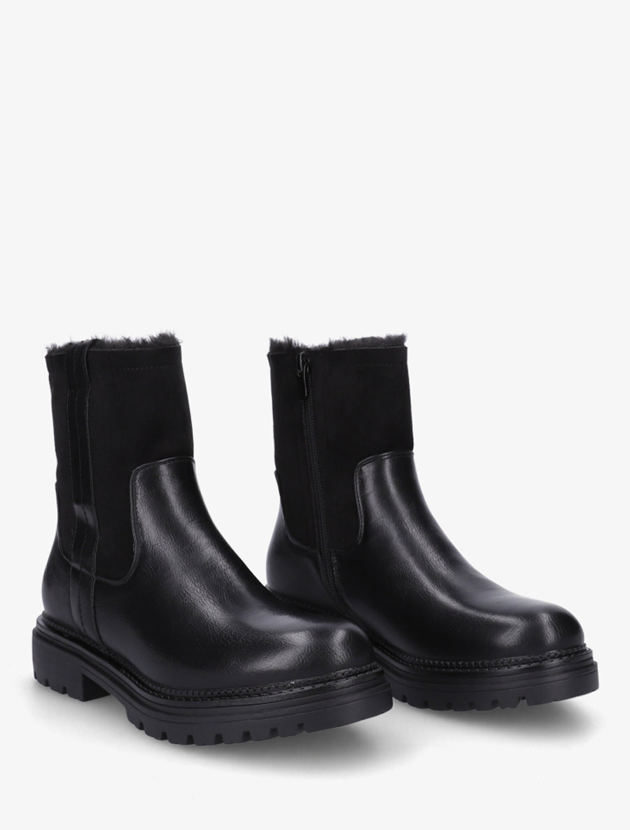 Bottines fourrées en simili et suédine - Noir - 4