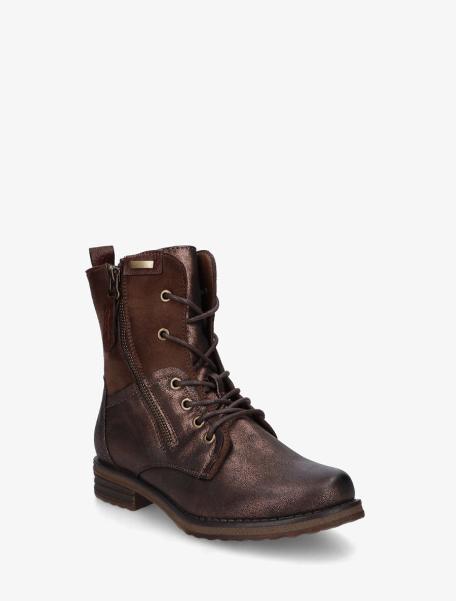 Bottines bimatière à lacets - Marron - 2
