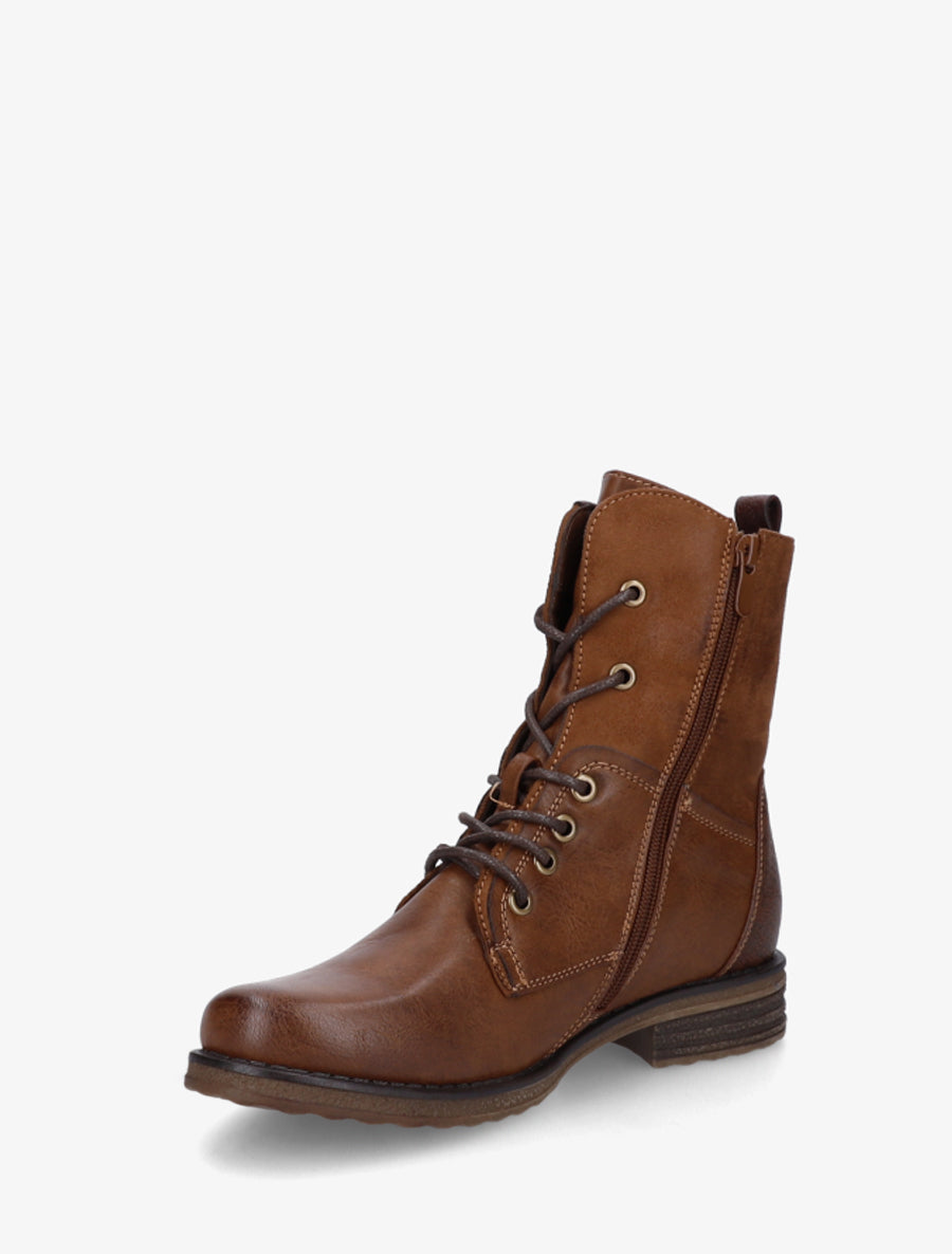 Bottines bimatière à lacets - Camel - 3