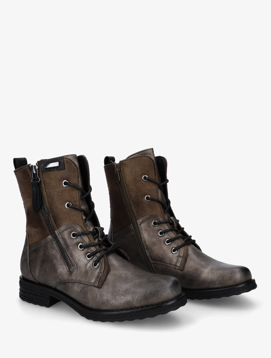 Bottines bimatière à lacets - Kaki foncé - 4