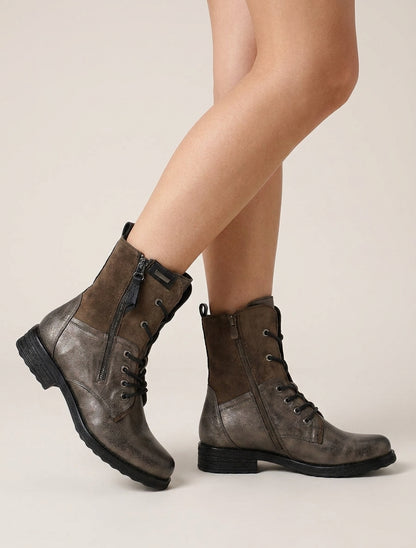 Stivaletti bicolore con lacci - Kaki scuro
