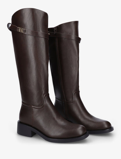 Bottes en simili à lannière décorative - Marron - 4