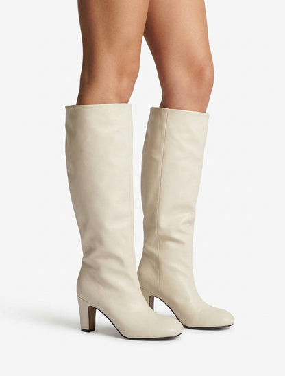 Stivali in similpelle a punta tonda - Beige