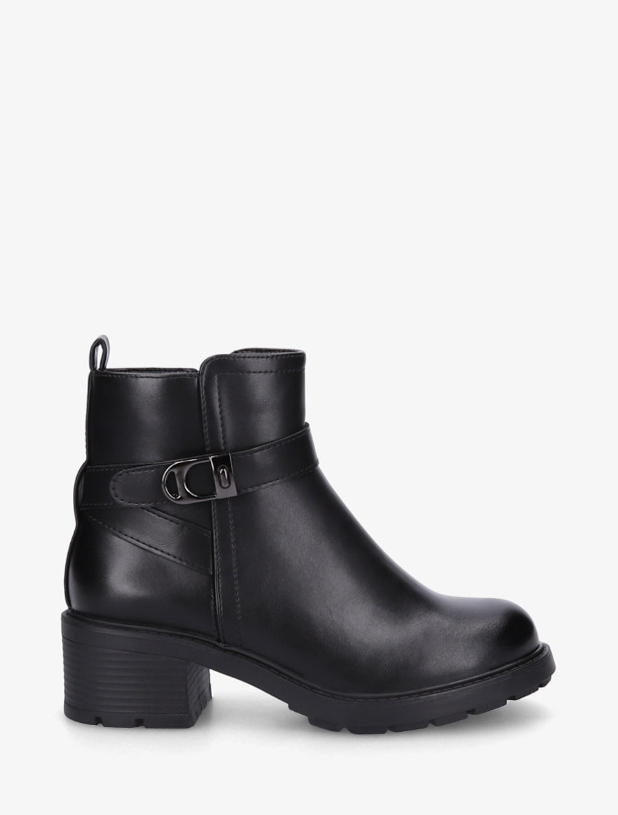 Bottines en simili à boucle métal et semelle crantée - Noir - 1