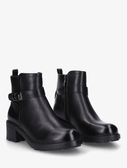 Bottines en simili à boucle métal et semelle crantée - Noir - 4